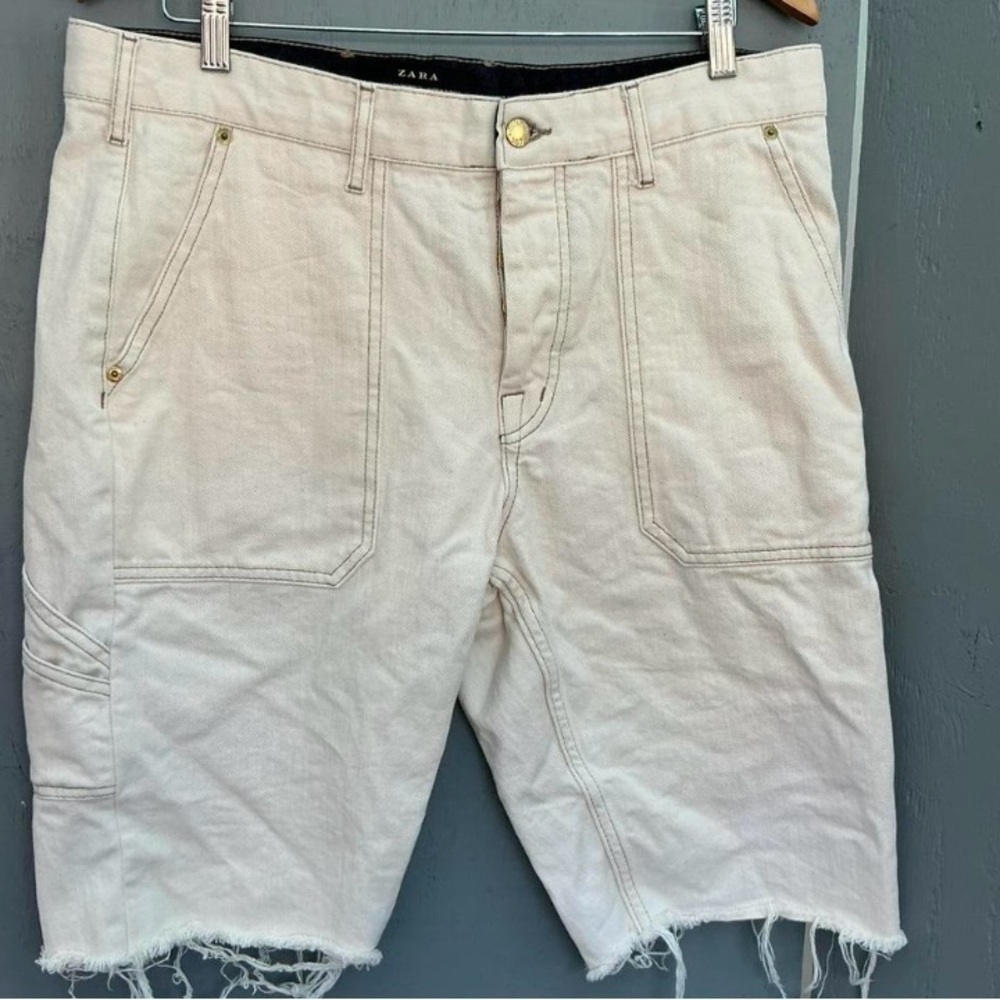 Zara Men's Cream Denim Shorts Size 34
